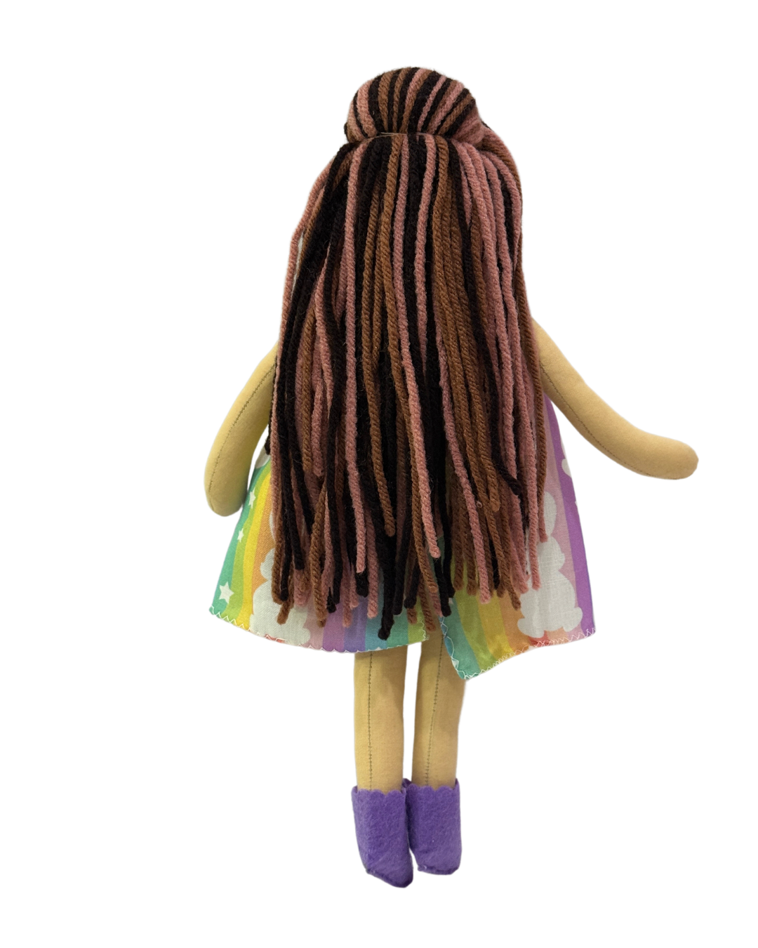 Colorful rainbow bunny doll - soft safe toy with tangle-free hair