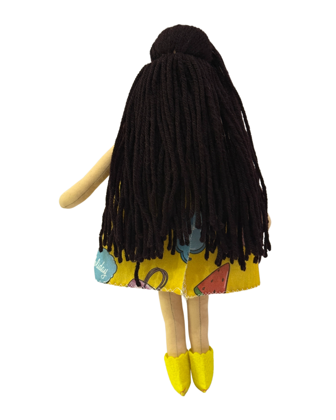 Yellow holiday dress baby doll - soft eco-conscious play companion