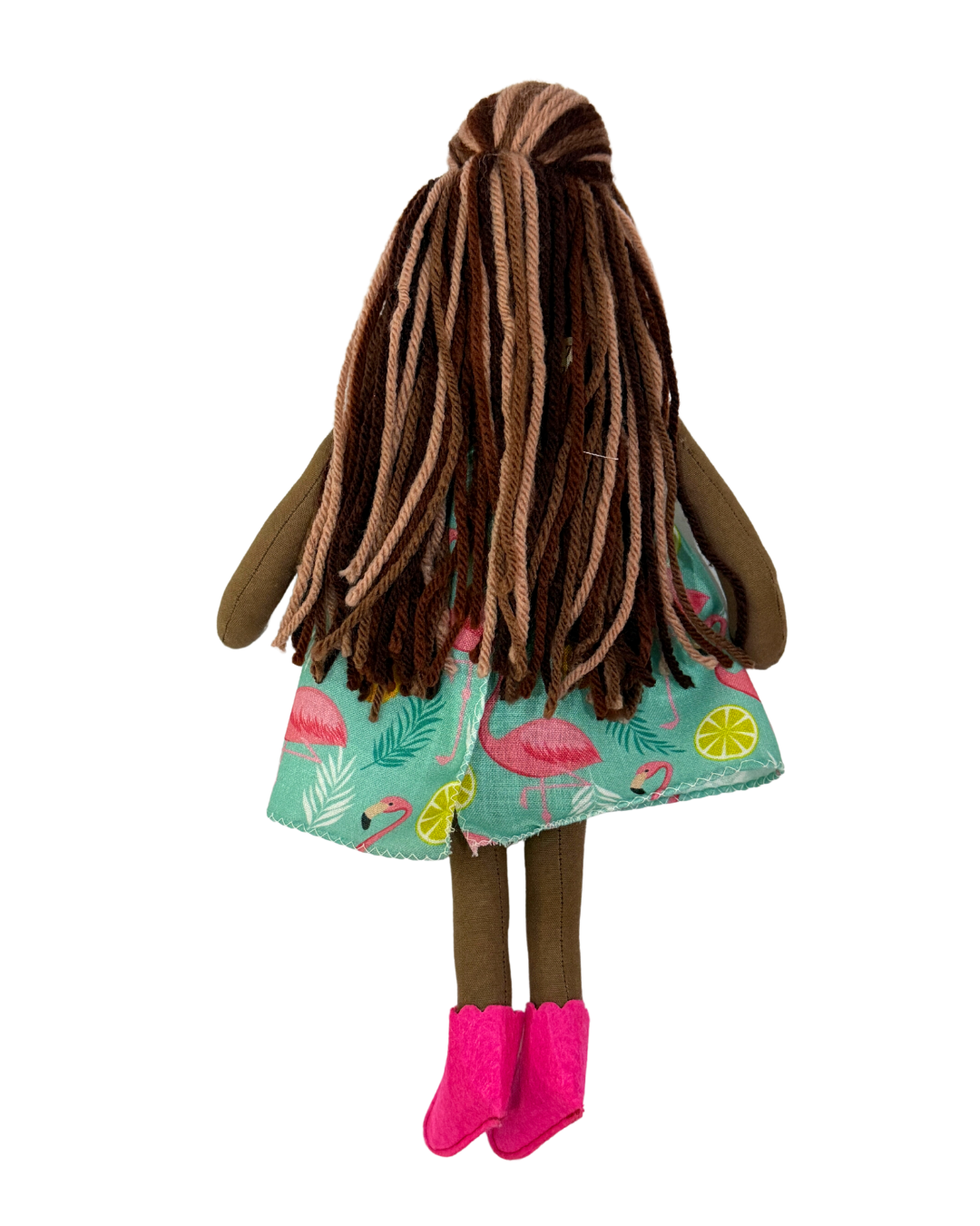 Sustainable flamingo print doll - biodegradable toy with tangle-free hair
