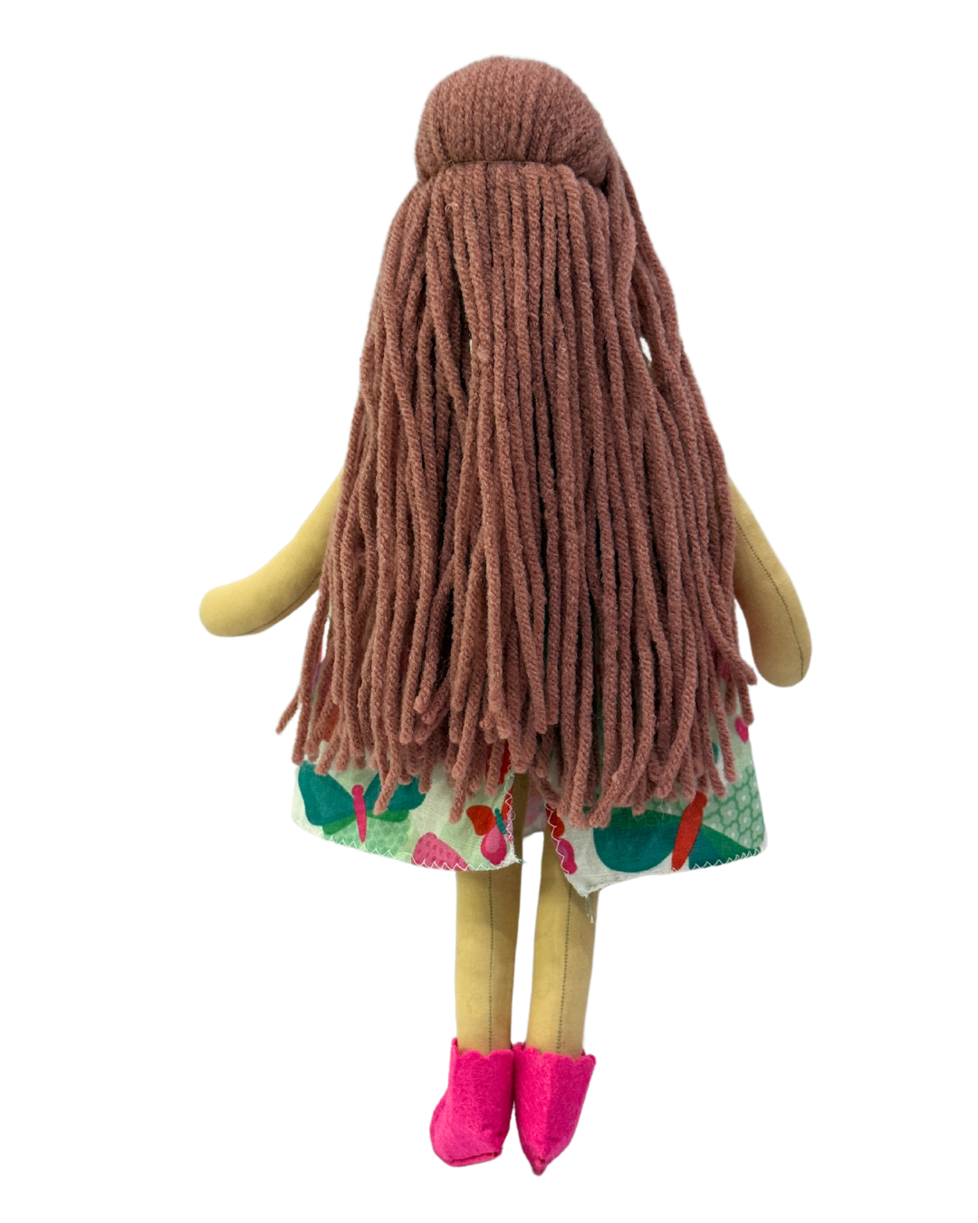 Soft organic doll (NINA HONEY PINKISH BROWN) with green butterfly dress – sustainable and biodegradable toy