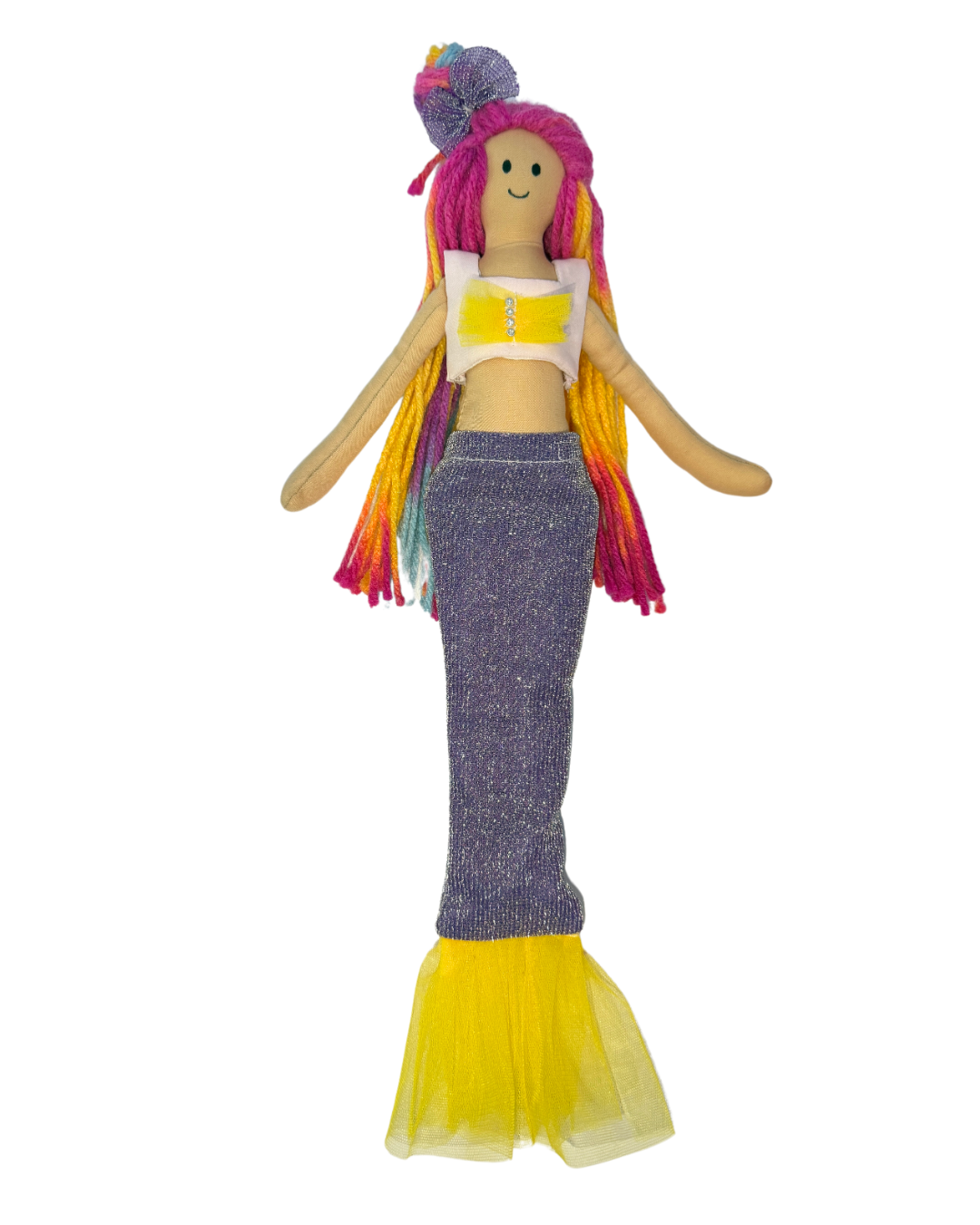 Mermaid doll with purple and yellow tail - handmade sustainable aquatic toy