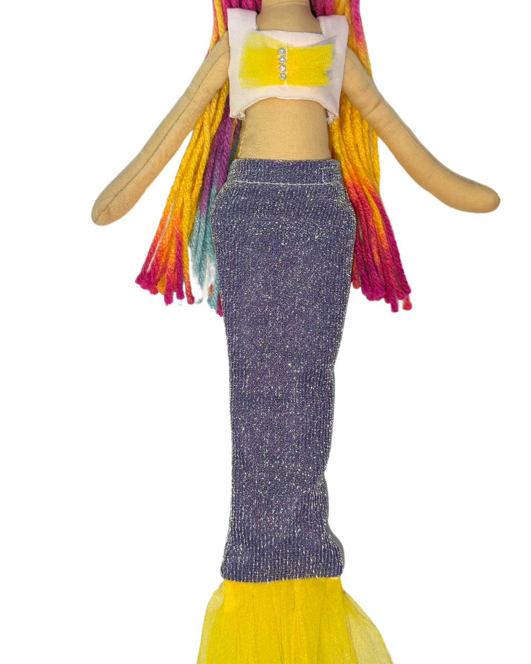 Mermaid doll with purple and yellow tail - handmade sustainable aquatic toy