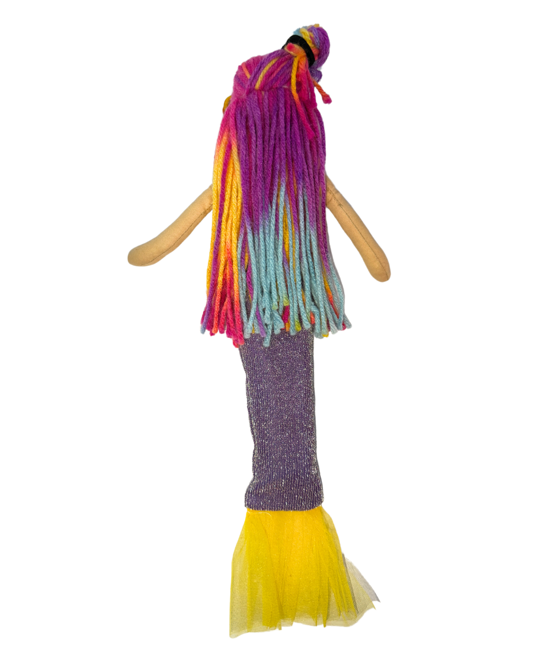 Mermaid doll with purple and yellow tail - handmade sustainable aquatic toy