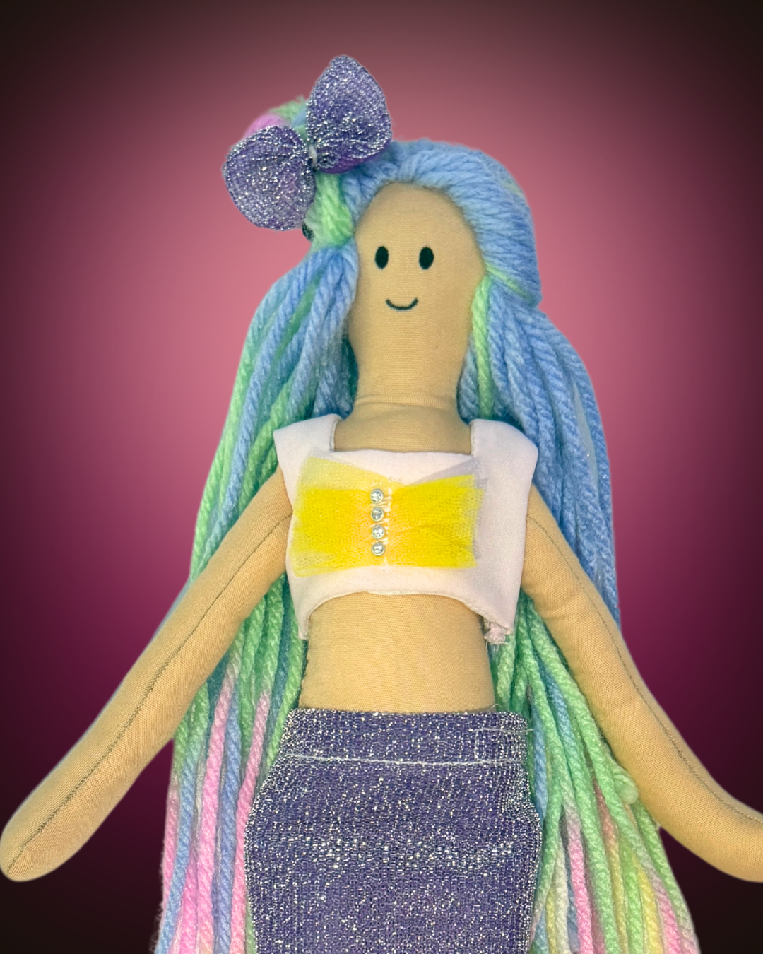 Rainbow mermaid with purple-yellow tail - safe aquatic pretend play toy