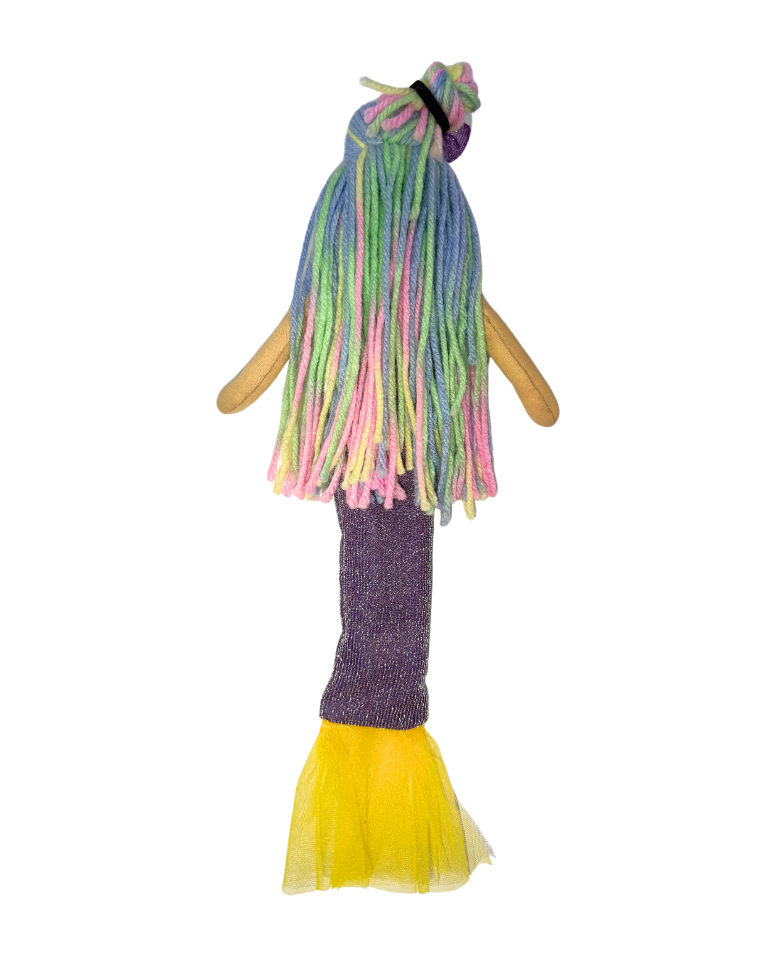 Rainbow mermaid with purple-yellow tail - safe aquatic pretend play toy