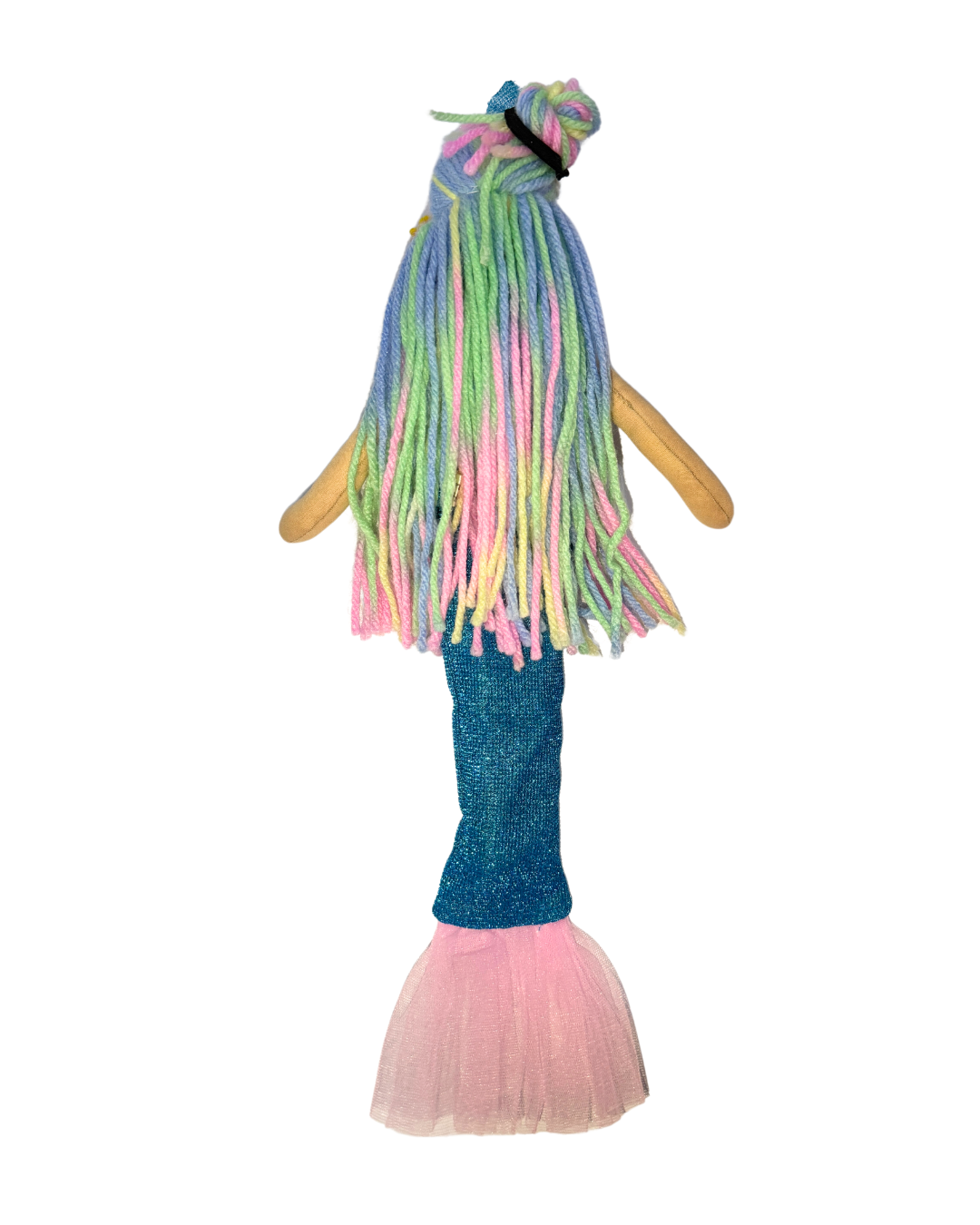 Blue and pink tail mermaid doll - sustainable aquatic toy with rainbow hair
