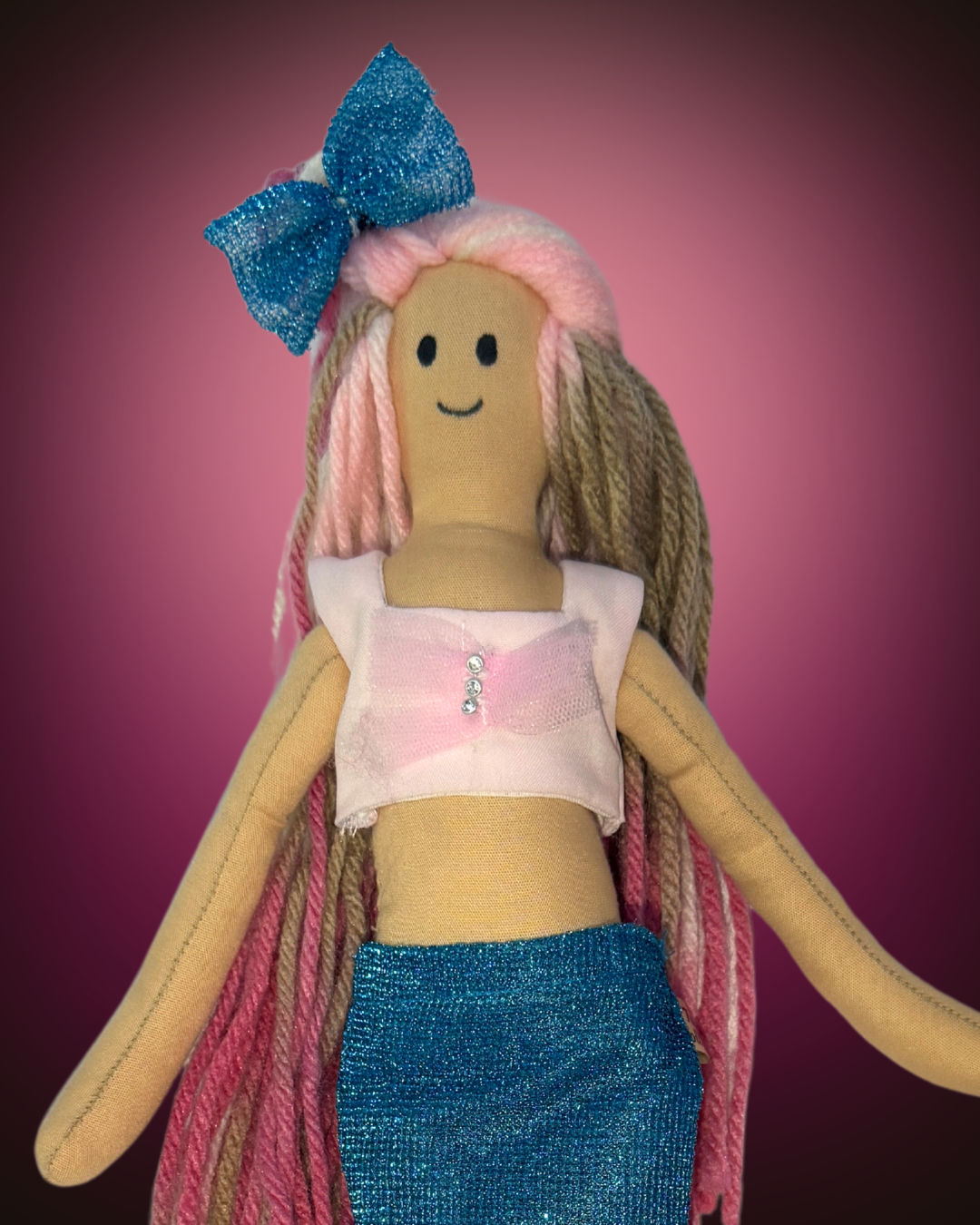 Blushie mermaid with blue-pink tail - organic cotton underwater friend