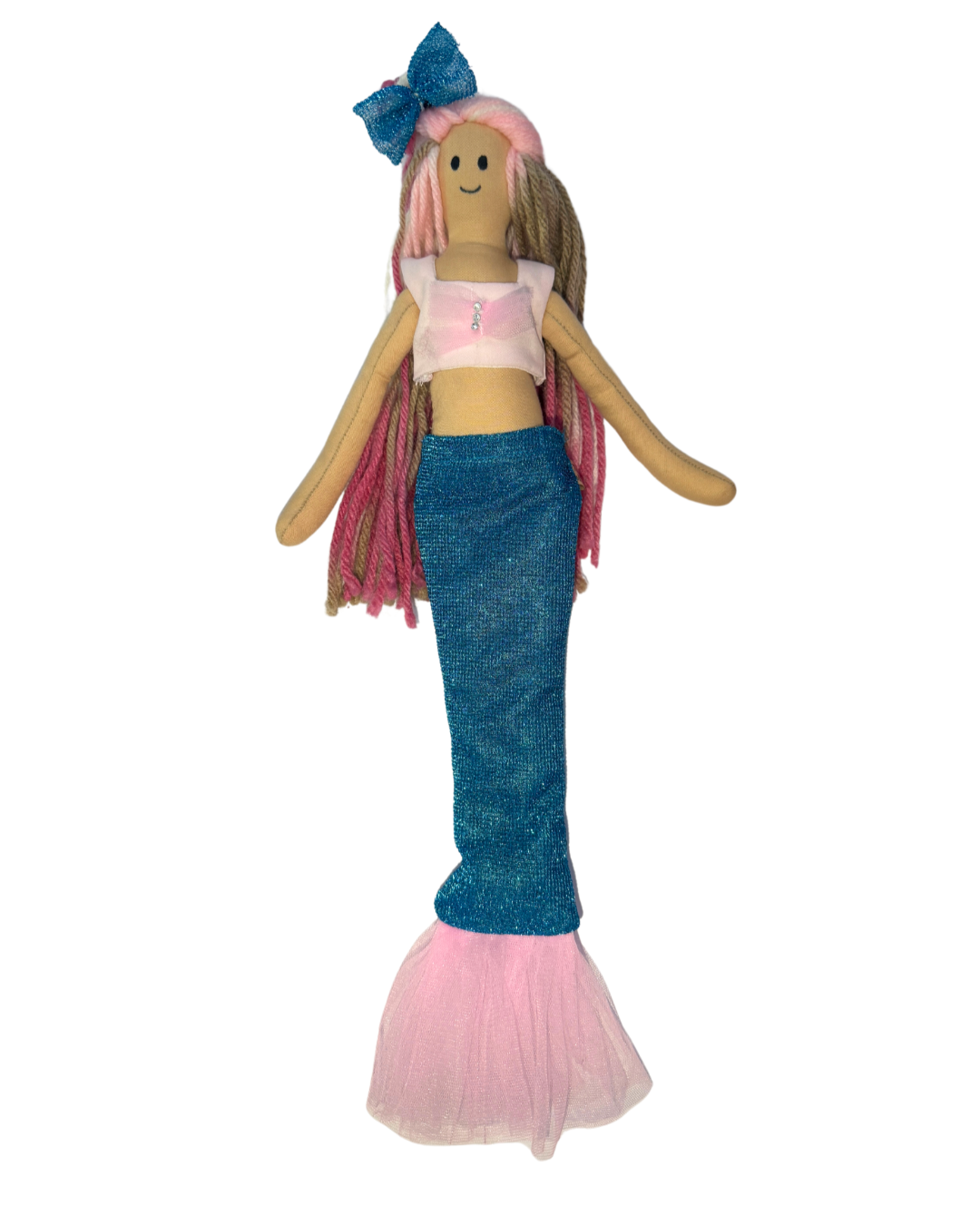 Blushie mermaid with blue-pink tail - organic cotton underwater friend