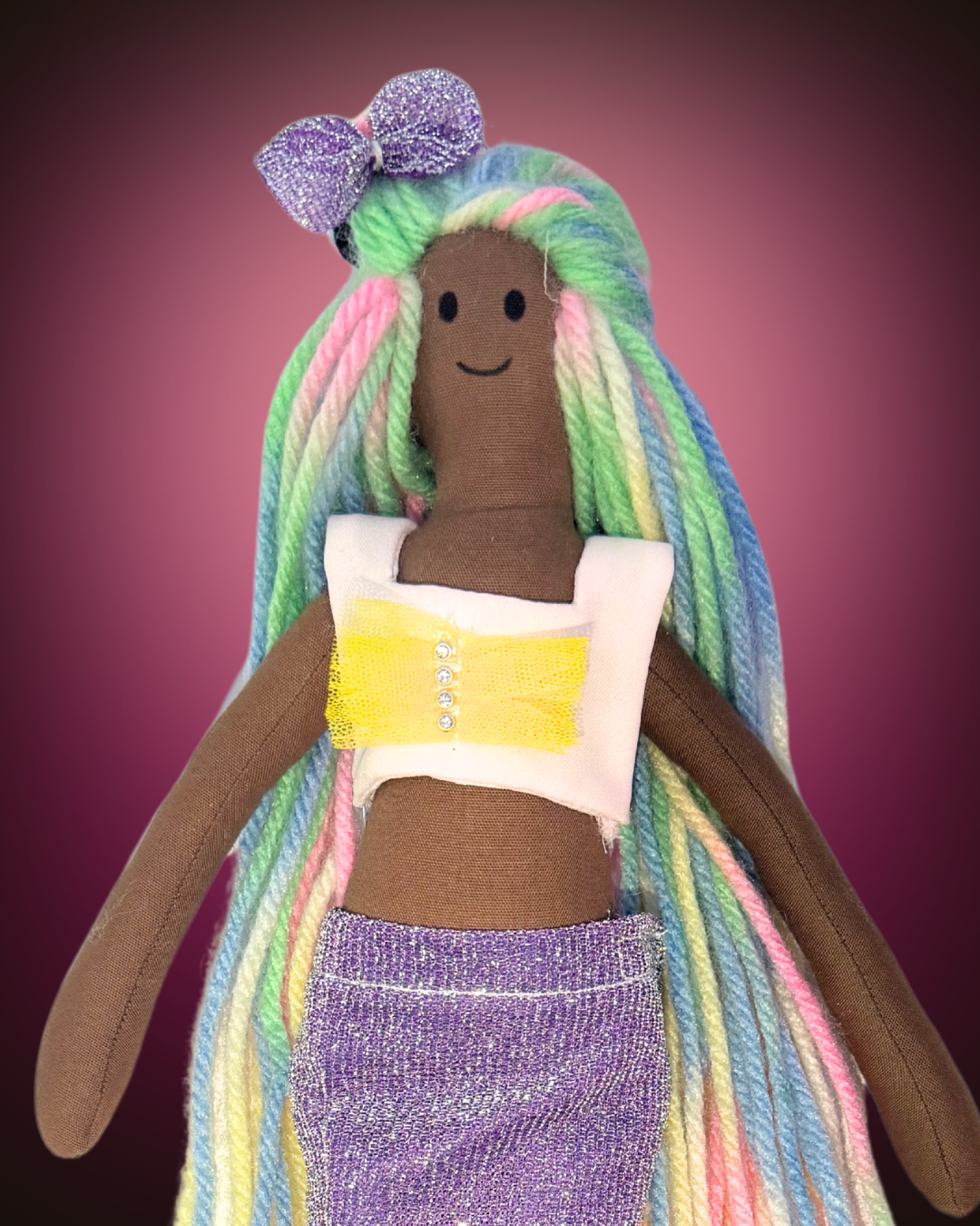 Rainbow mermaid doll - purple and yellow tail sustainable swimmer