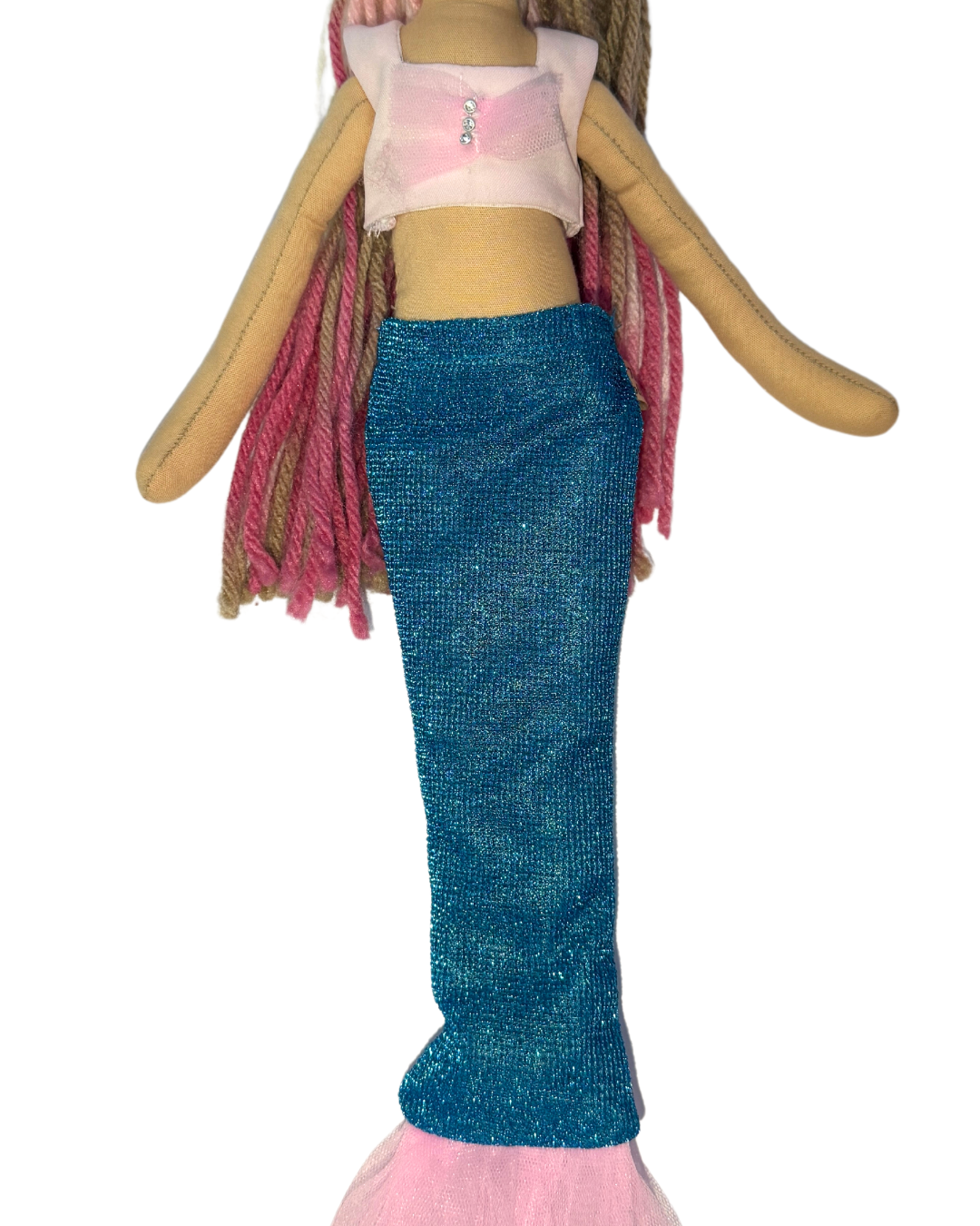 Blushie mermaid with blue-pink tail - organic cotton underwater friend