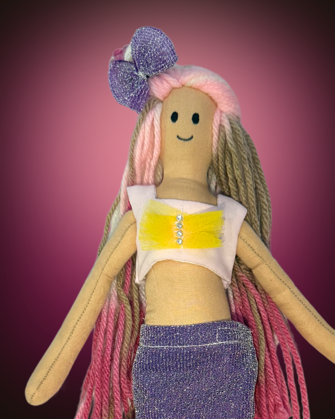 Purple-yellow tail mermaid - eco-friendly bath toy with tangle-free hair