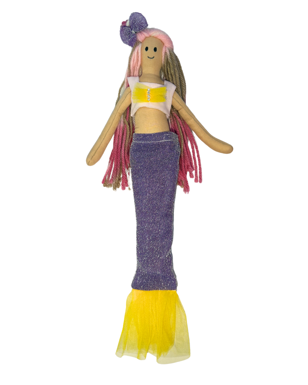 Purple-yellow tail mermaid - eco-friendly bath toy with tangle-free hair