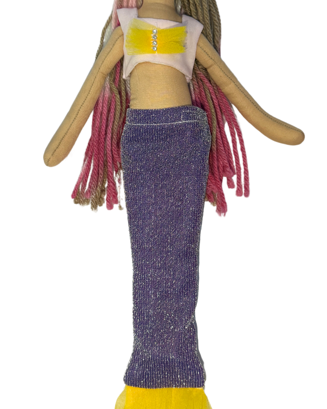 Purple-yellow tail mermaid - eco-friendly bath toy with tangle-free hair