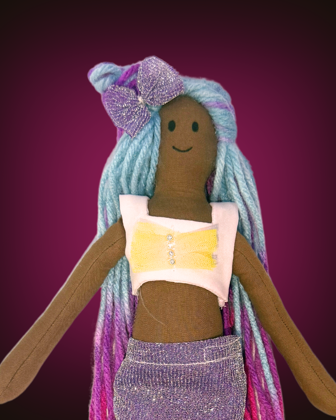 Sunshine mermaid with purple-yellow tail - organic cotton ocean friend