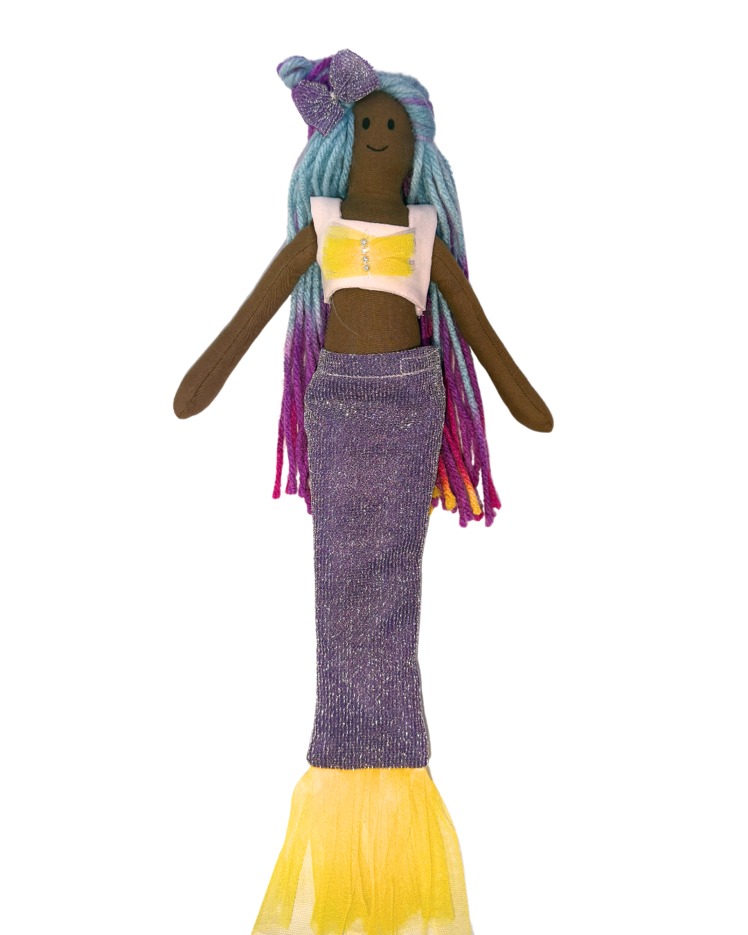 Sunshine mermaid with purple-yellow tail - organic cotton ocean friend