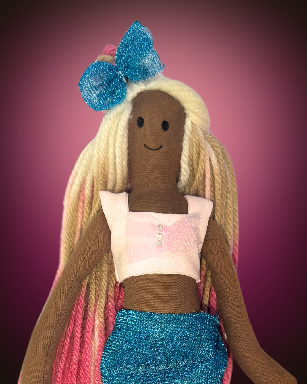 Blue and pink tail mermaid - organic cotton ocean-themed plaything