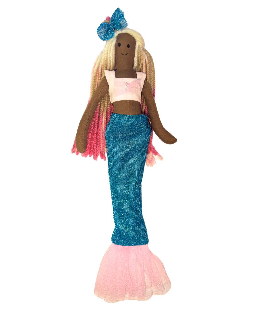 Blue and pink tail mermaid - organic cotton ocean-themed plaything
