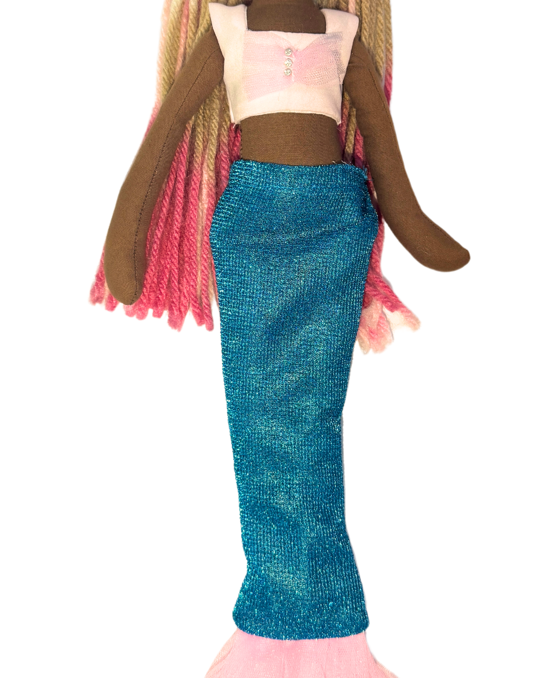 Blue and pink tail mermaid - organic cotton ocean-themed plaything