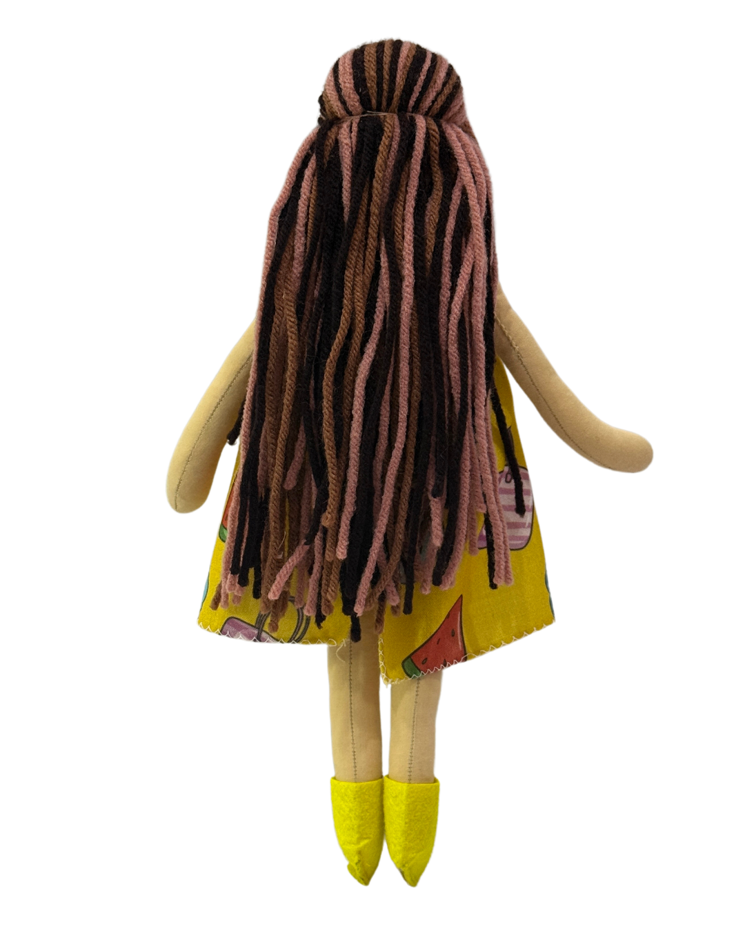 Cheerful yellow holiday dress baby doll - eco-conscious playtime companion