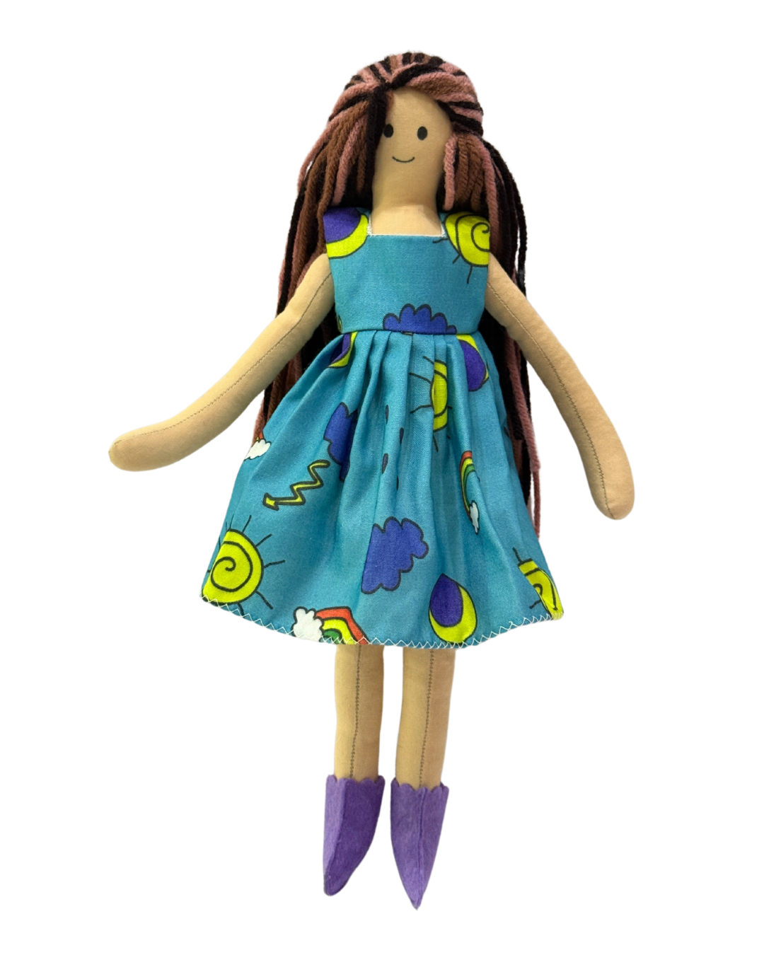 Blue sun dress rag doll - plastic-free non-toxic gift for children