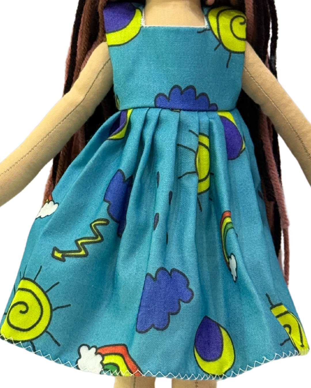 Blue sun dress rag doll - plastic-free non-toxic gift for children