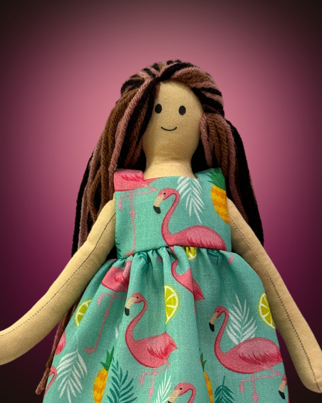 Eco-friendly flamingo dress doll - handmade sustainable toy for baby girls