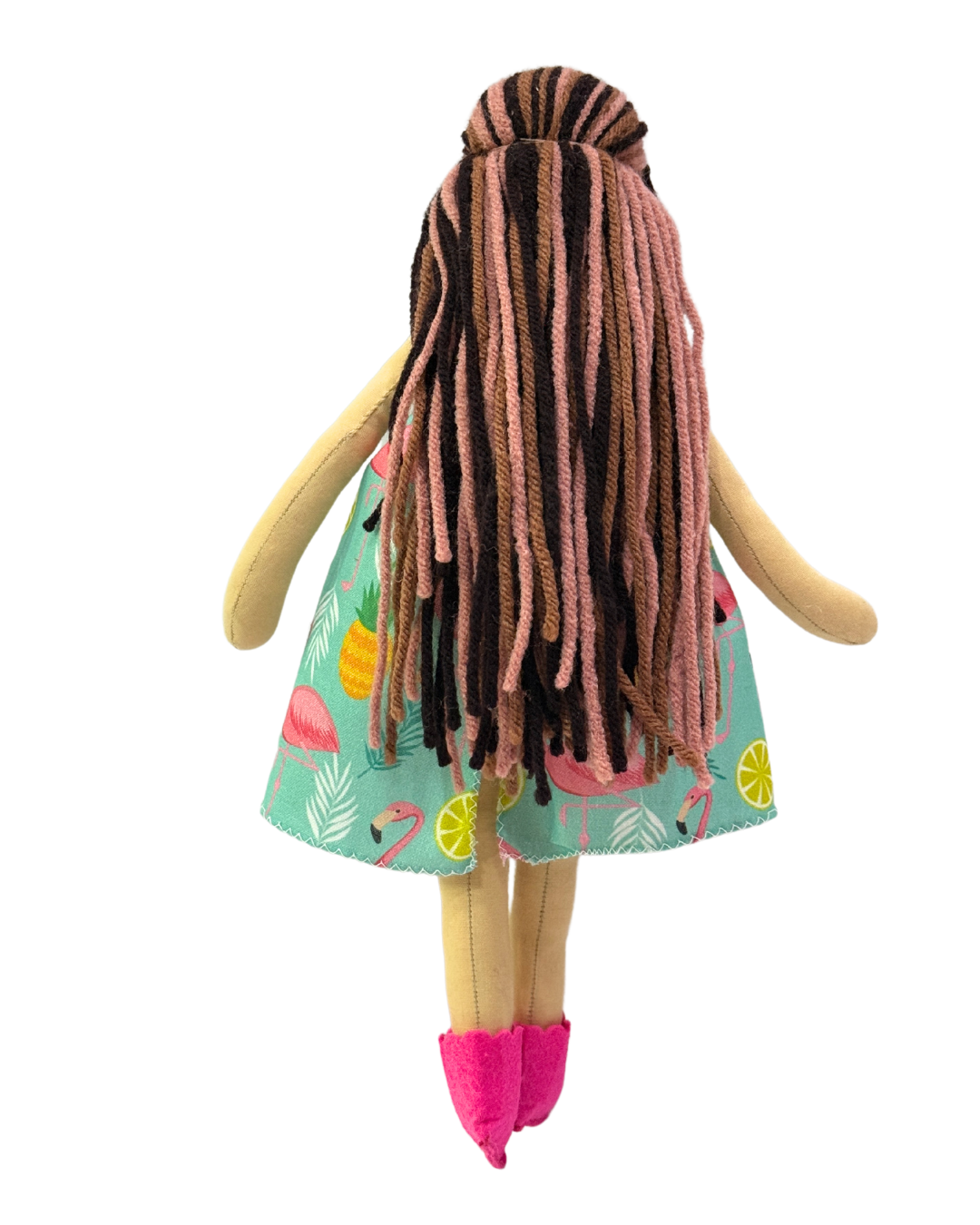 Eco-friendly flamingo dress doll - handmade sustainable toy for baby girls