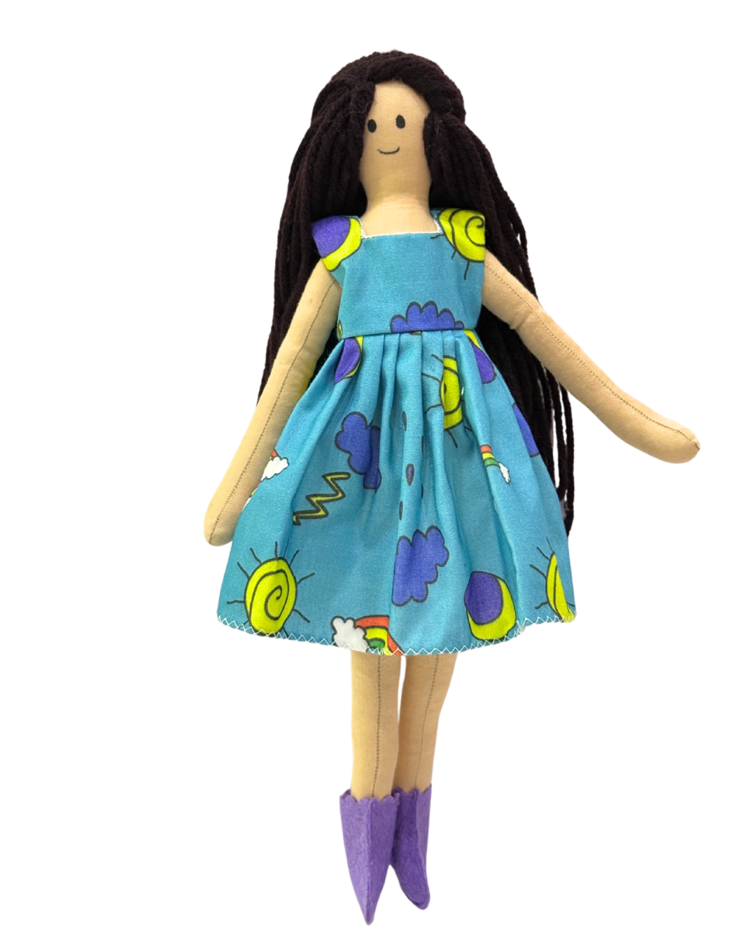 Blue sun dress rag doll - organic cotton safe plaything