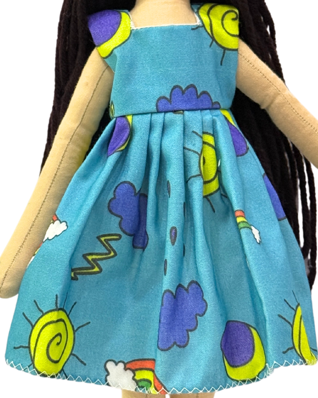 Blue sun dress rag doll - organic cotton safe plaything