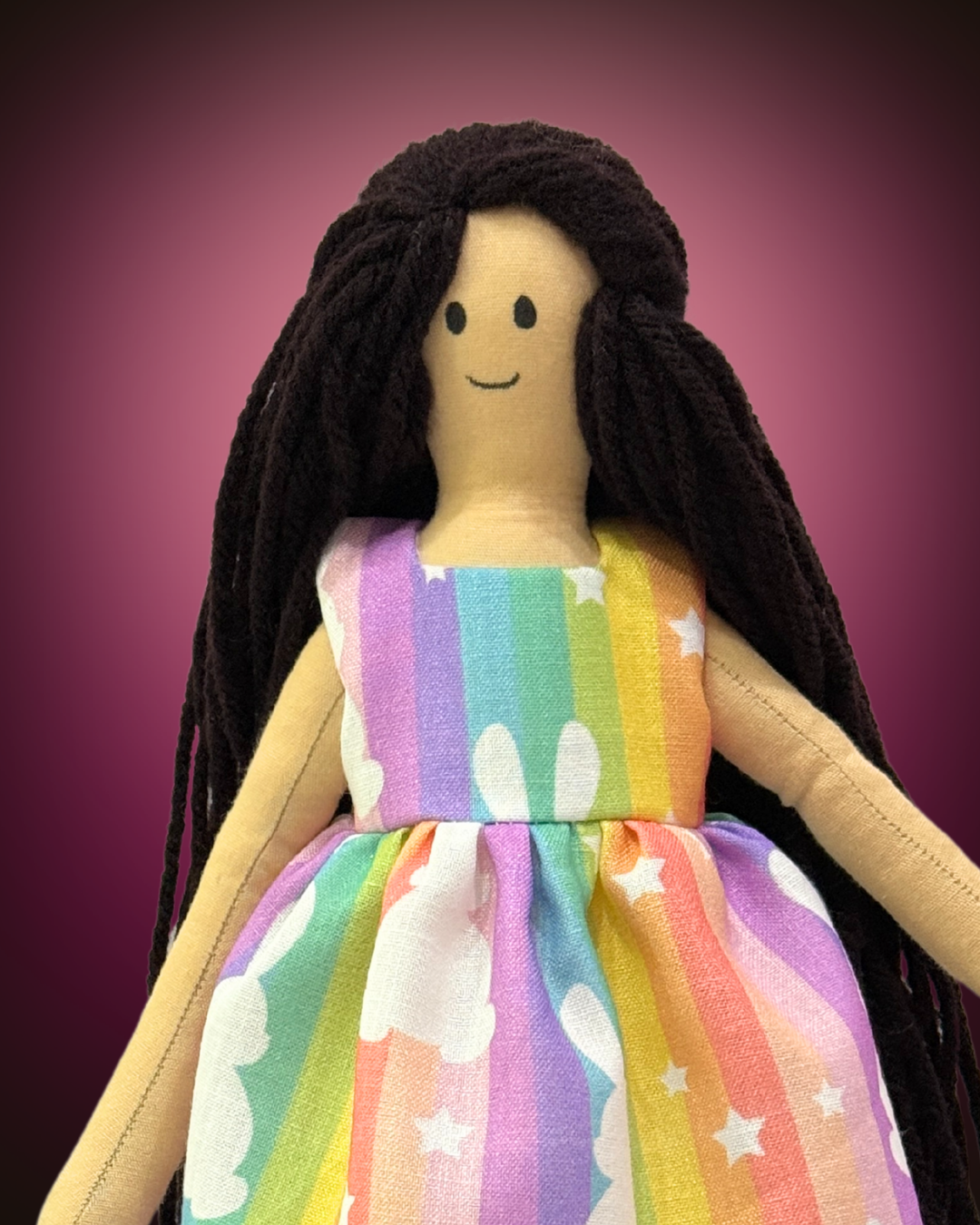 Rainbow bunny rag doll - organic cotton safe toy for baby girls
