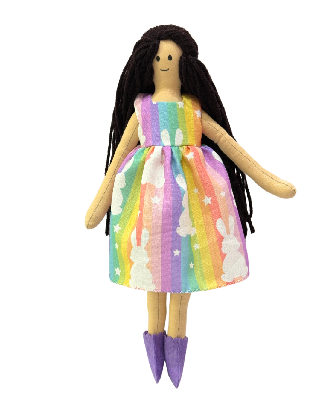 Rainbow bunny rag doll - organic cotton safe toy for baby girls