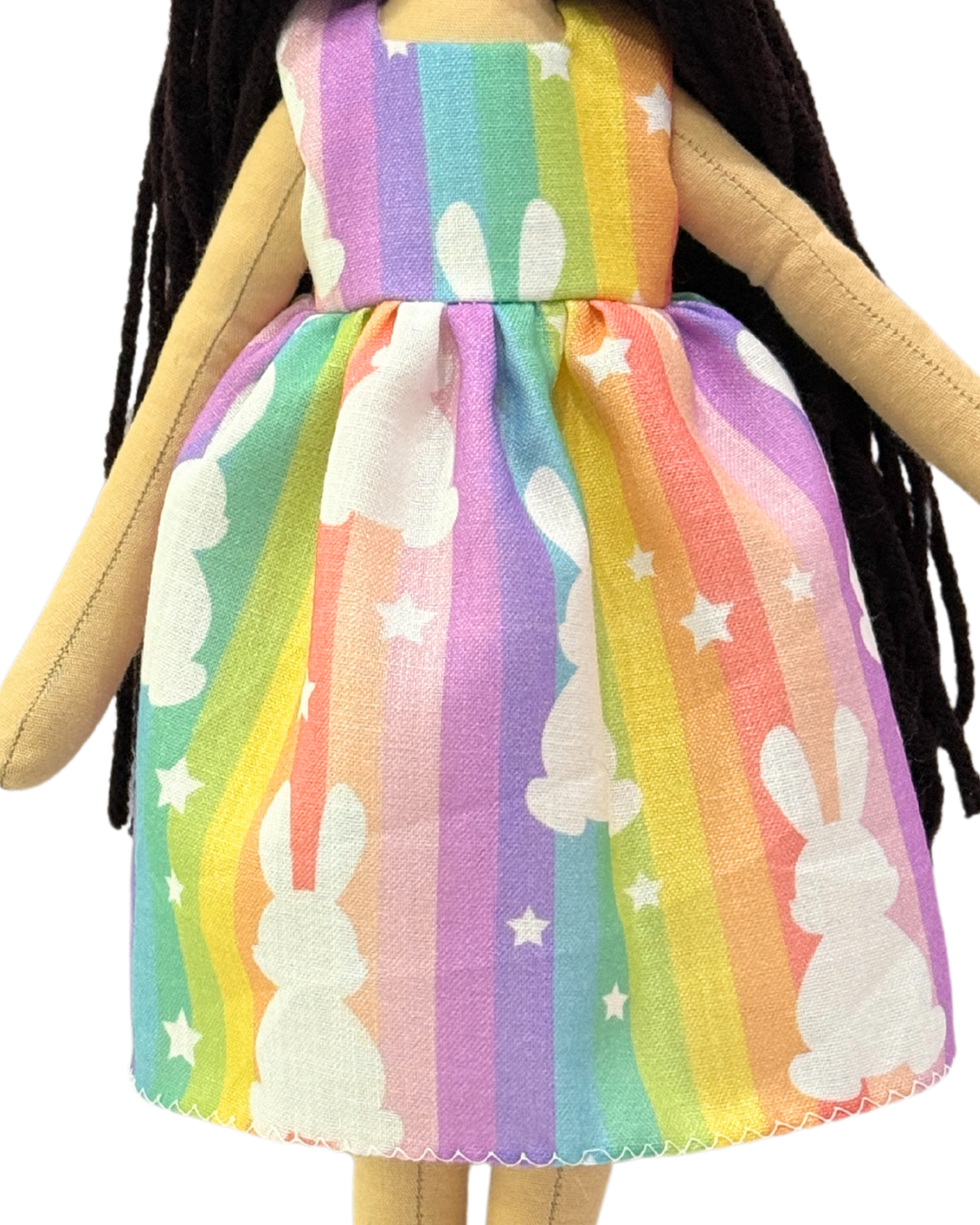 Rainbow bunny rag doll - organic cotton safe toy for baby girls