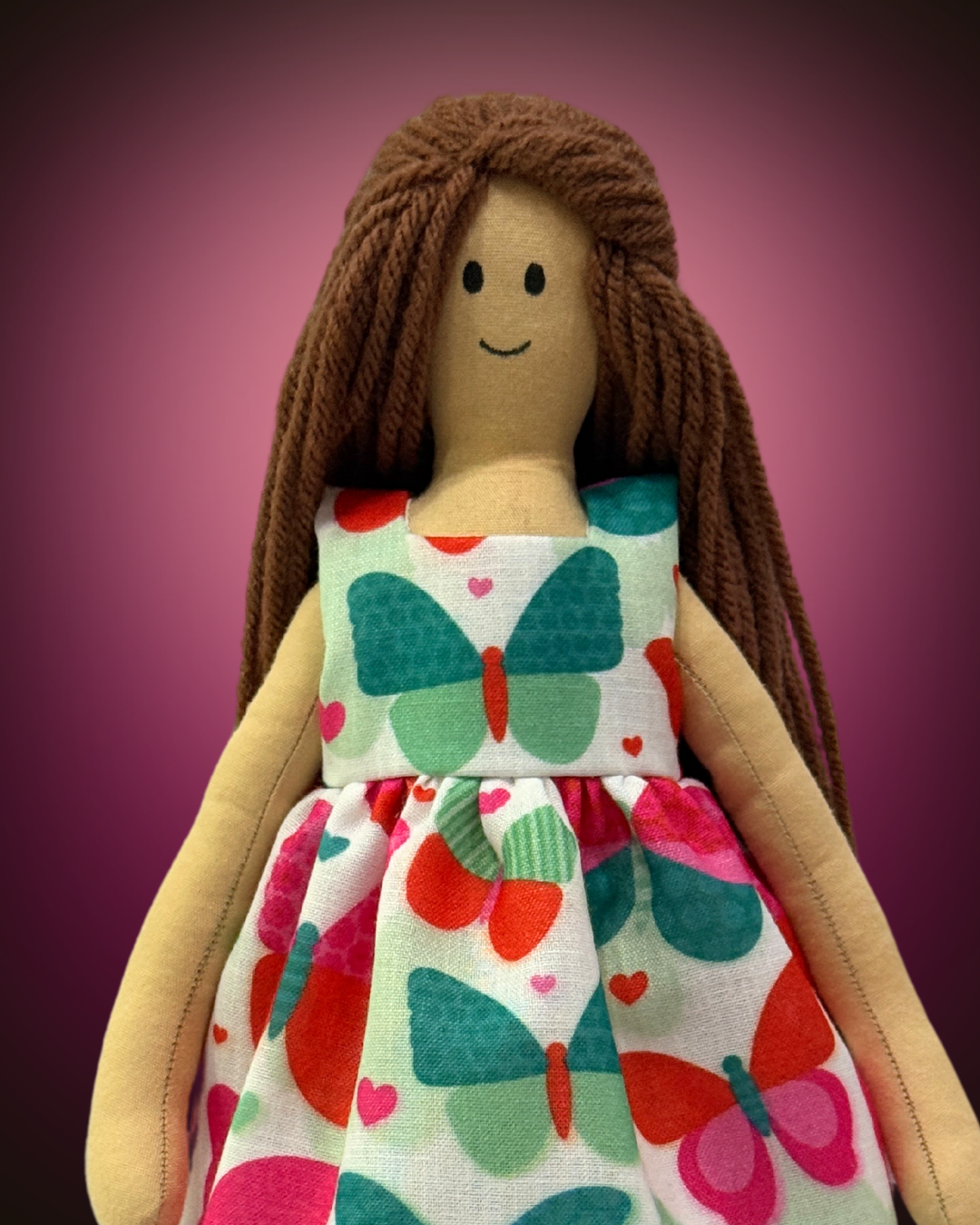 Green butterfly rag doll - organic cotton safe plaything