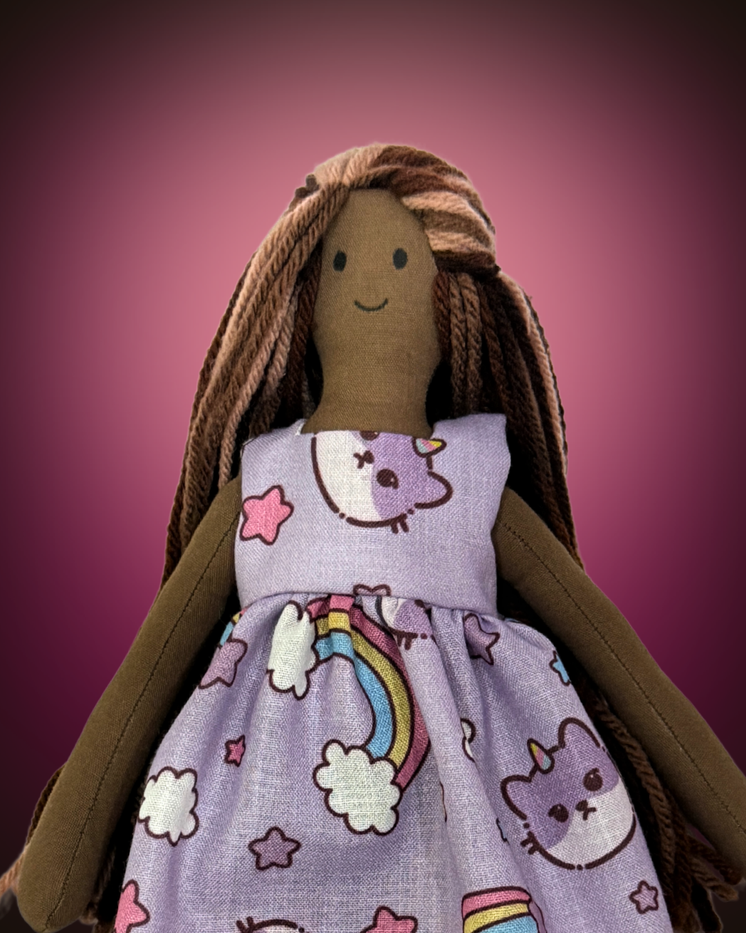 Purple kitty dress baby doll - tangle-free hair safe gift 