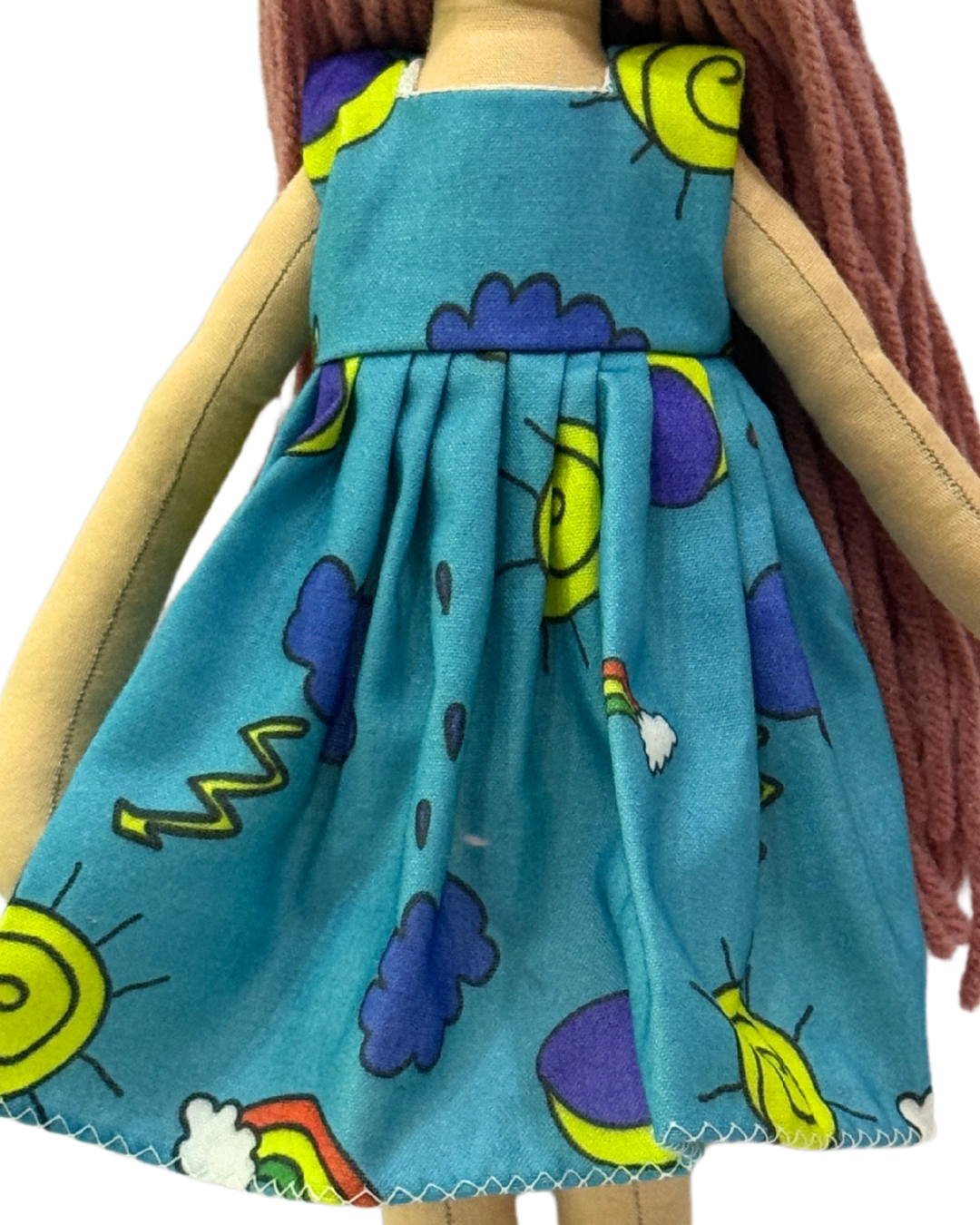 Handmade blue sun dress rag doll - safe non-toxic toy for toddlers