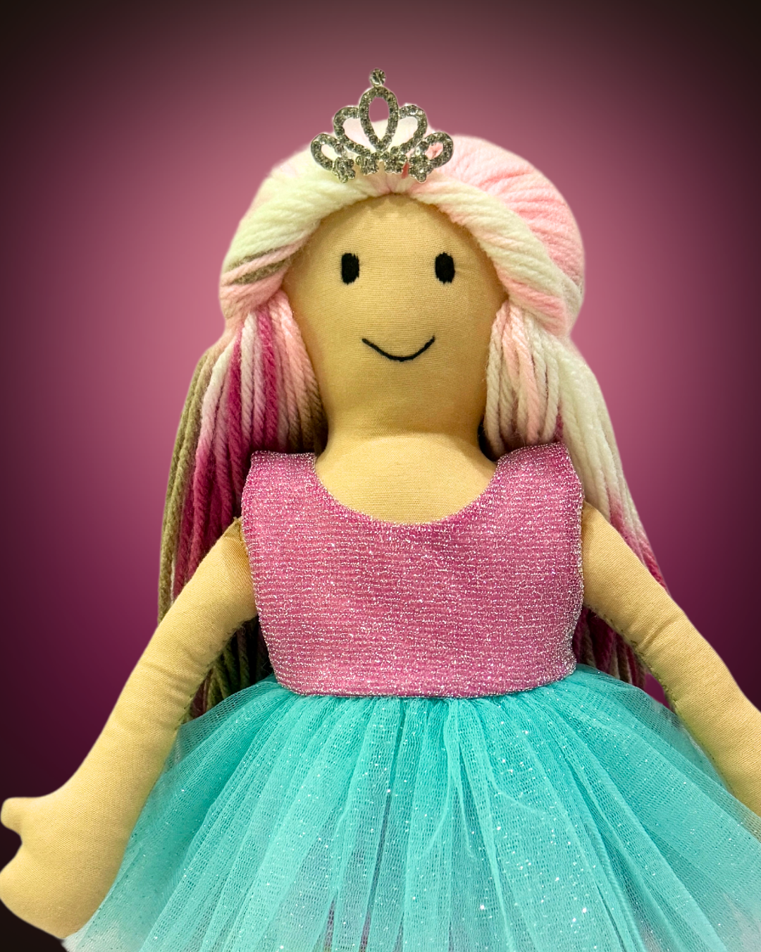 Pink Blue eco-friendly doll for imaginative play - handmade sustainable toy by Tara's Doll World