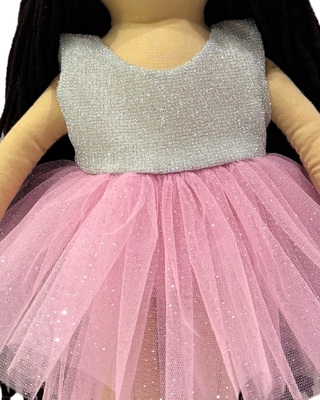 CUDDLY HONEY DARK BROWN in Silver Pink dress