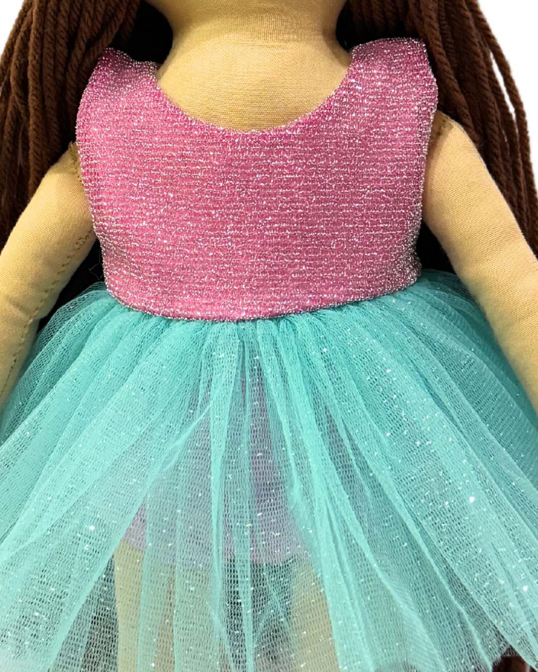 CUDDLY HONEY BROWN in Pink Blue dress