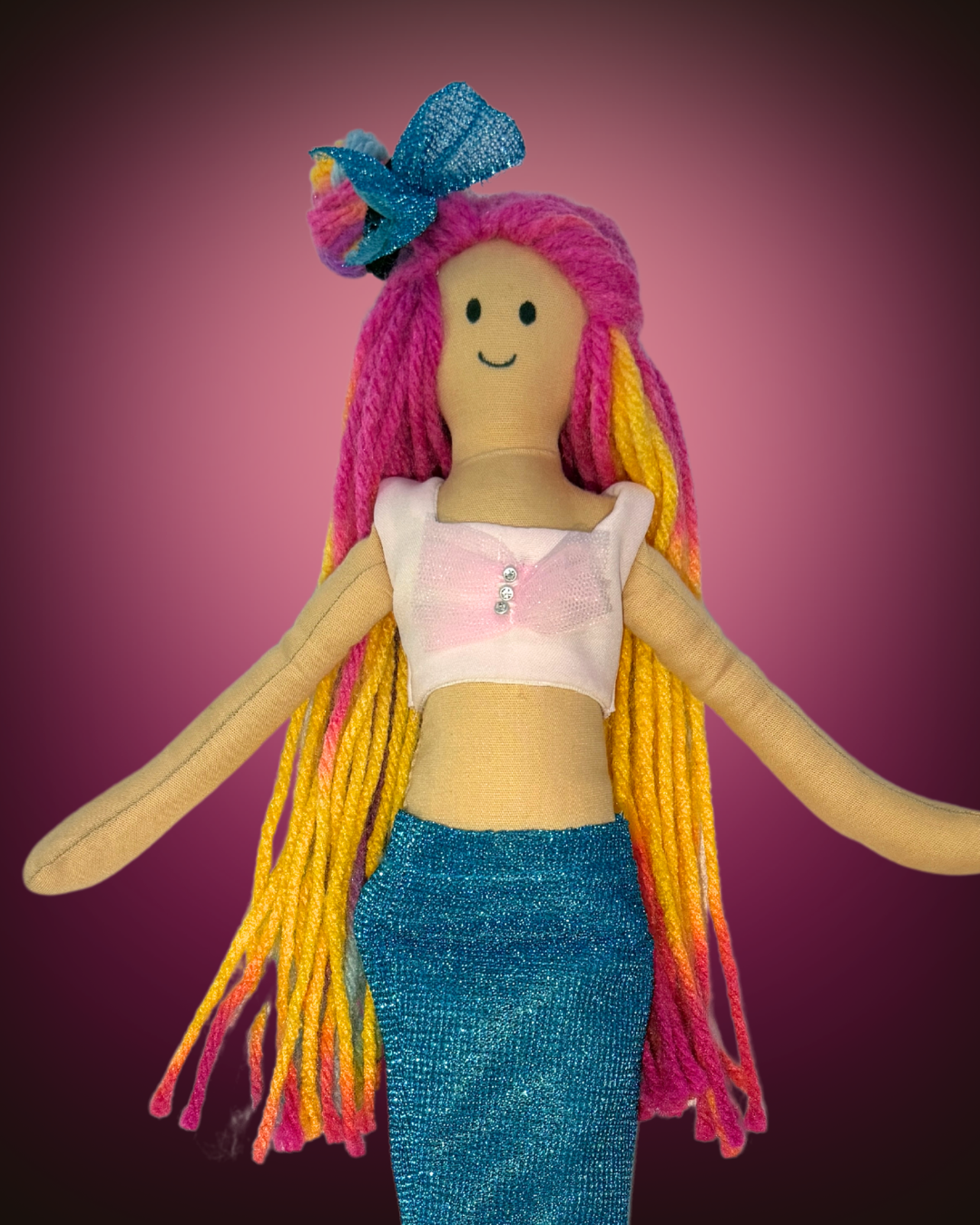 Blue-pink mermaid doll - plastic-free bath time companion