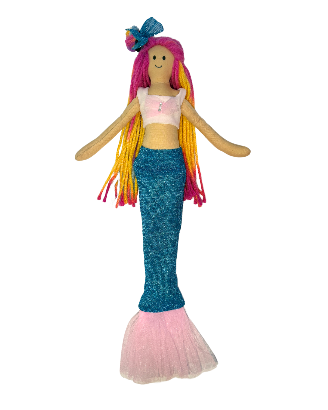 Blue-pink mermaid doll - plastic-free bath time companion