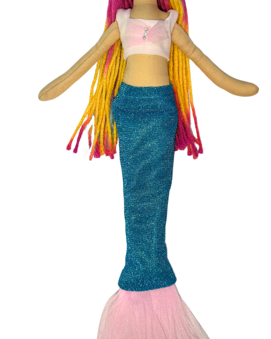 Blue-pink mermaid doll - plastic-free bath time companion
